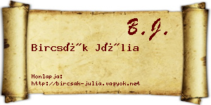 Bircsák Júlia névjegykártya